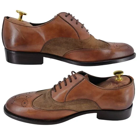 New Bruno Magli Italy Brown Leather Suede Wingtip Oxfords Mens 10M Dress Shoes - Picture 5 of 13